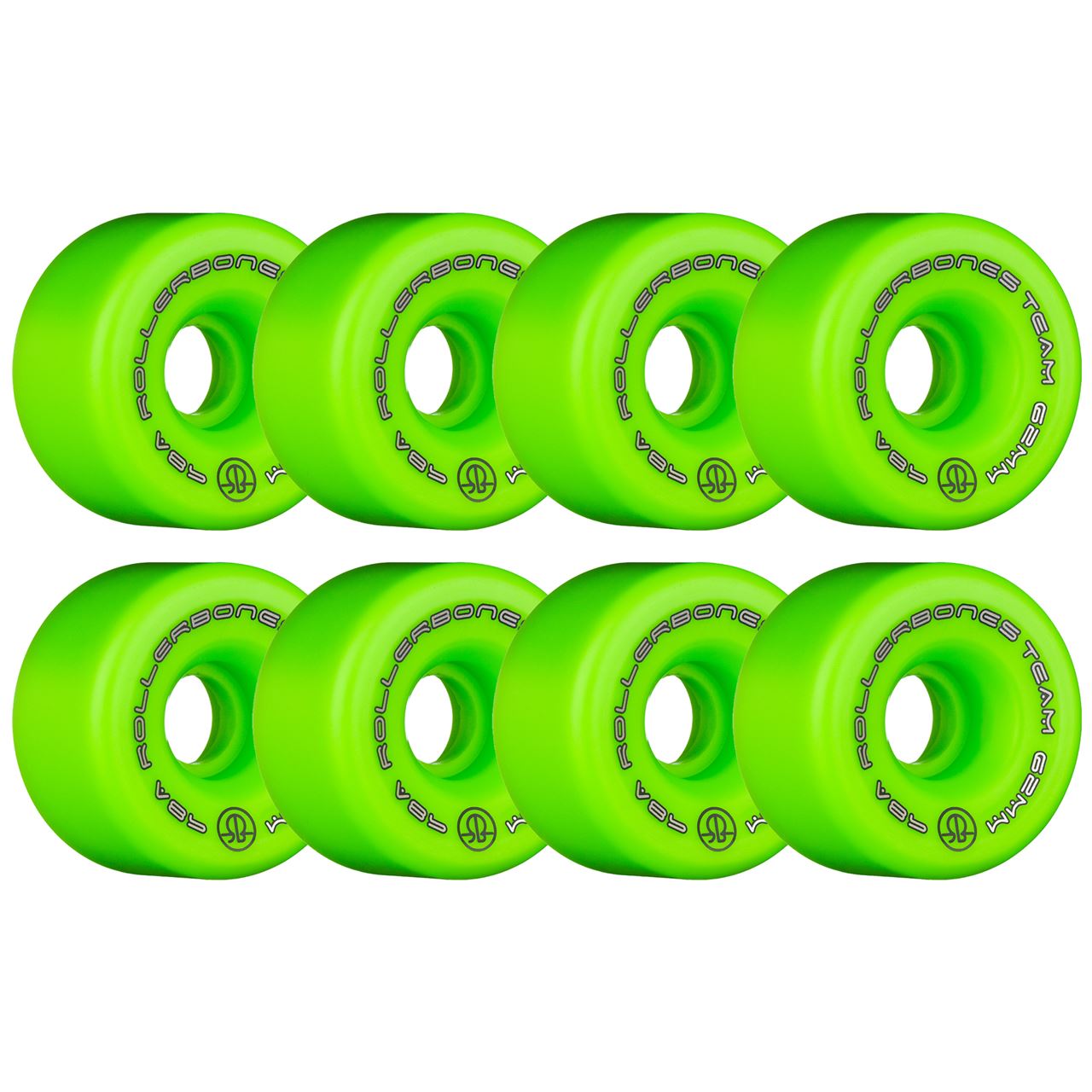 Rollerbones Team Logo Wheels Green 62mm 98a - Set of 8