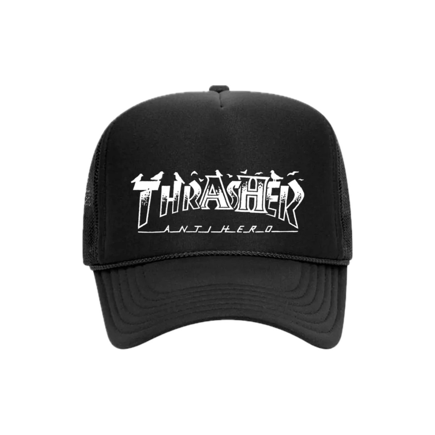 Thrasher X Antihero Pigeon Mag Trucker Hat - Black